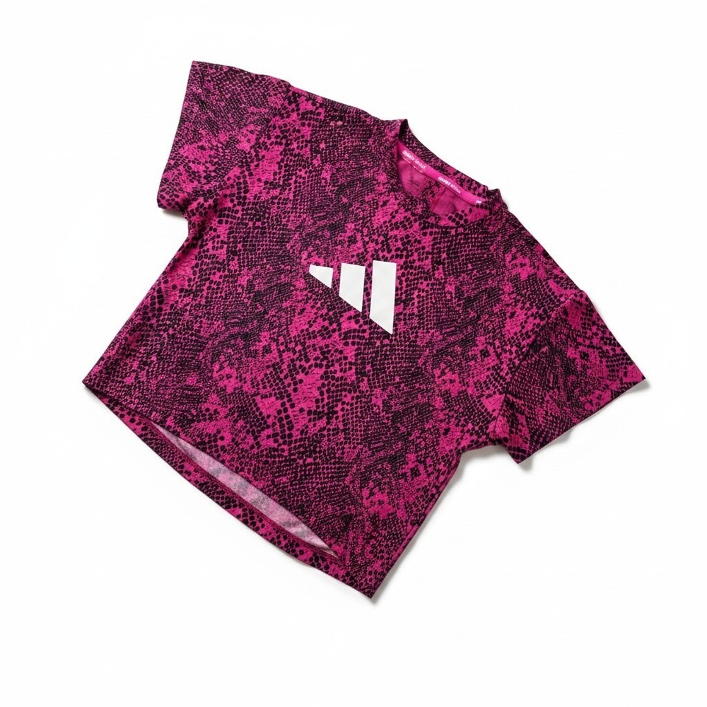 Adidas G TI AOP Tee Girls Size 7-8Y Pink Snakeskin Excellent Slim Fit